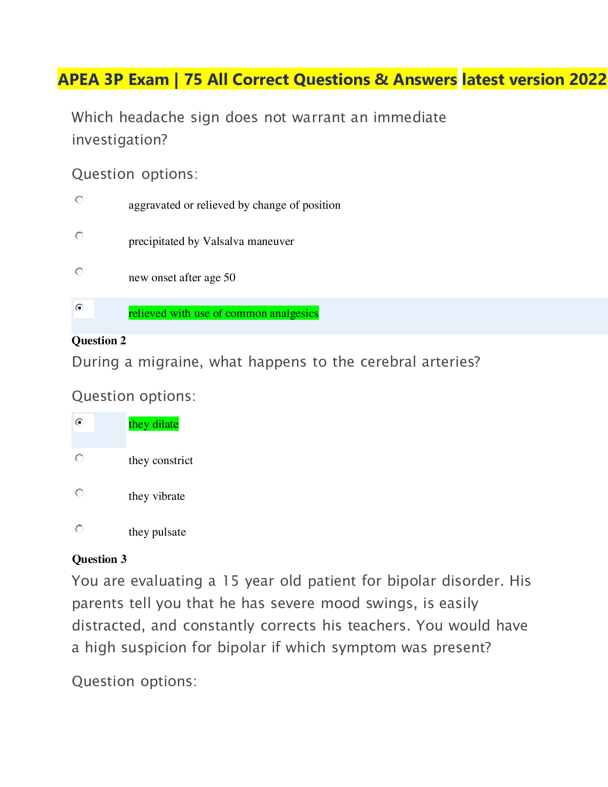 Preview image for APEA 3P Exam | 75 All Correct Questions & Answers latest 2022